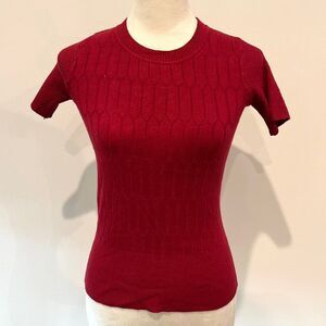 Vintage Retro Style Maroon Red Knitted Pattern Short Sleeve Top Blouse